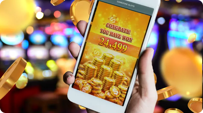 Joyful player celebrating a winning moment on the taya777 app mobile casino interface, full of entertainment